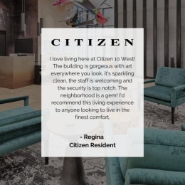 Access to resident-only features a resident review and a lounge in the background